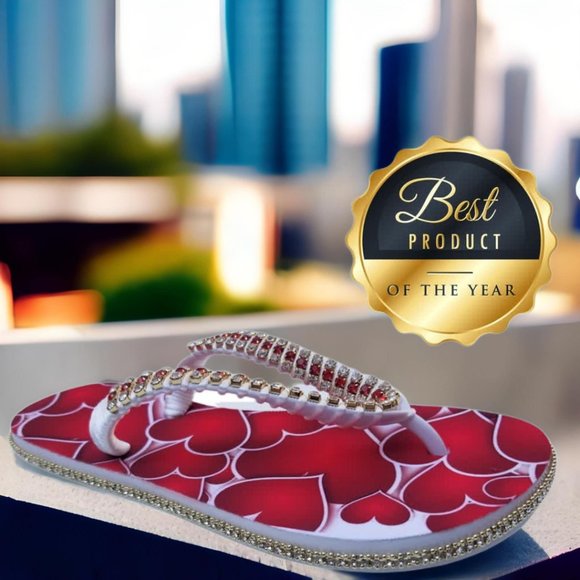 Women's Luxury Flip Flops with hearts, crystals and rhinestones, all occasions. - Picture 10 of 17